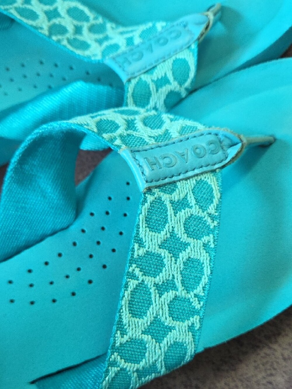 Coach Turquoise Signature Pattern Flip Flop Sandals - Picture 7 of 9
